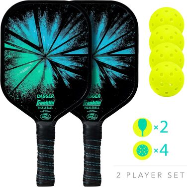 Набір для піклболу Franklin Sports: 2 ракетки Dolch зі скловолокна та 4 м’ячі X-40, сертифікований USAPA, для 2 гравців
