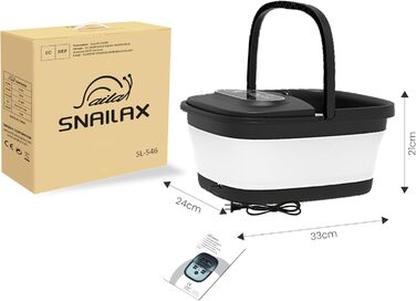 Електрична ванночка для ніг Snailax з масажем та підігрівом, 14 режимів нагріву, ролики Shiatsu, бульбашки, червоне світло, таймер, складна, чорна