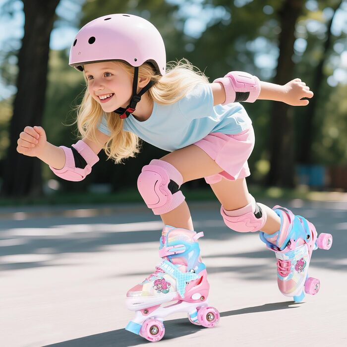 Дитячі ролики Kinder - регульовані, рожеві, для дівчаток та хлопчиків, 4 розміри, для початківців, для залу та вулиці (36-40 EU)