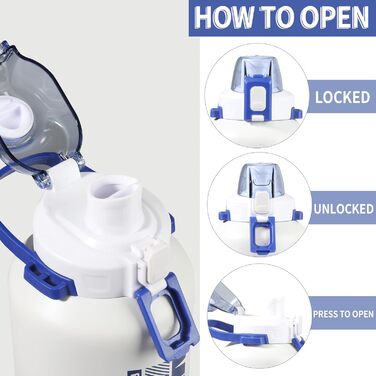 Термос Wenlim 1.8 л з нержавіючої сталі з трубочкою, BPA-free, ізольована пляшка для спорту, кави, чаю, біла, герметична