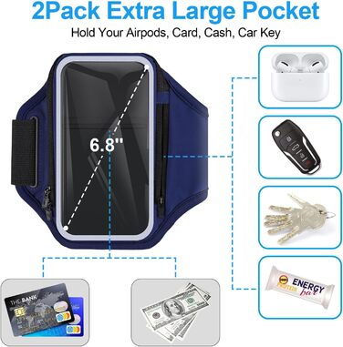 Спортивний браслет для телефону з кишенею для навушників, чохол для телефону для бігу 6.9 дюймів, тримач для iPhone 17 16 15, спортивний браслет, знімний тримач для телефону, для бігу (блакитний)