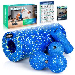 Набір фасцій ролів Nooncrazy з мішком та постерами для тренувань: рол, м'яч, дуоб'яч. Для розслаблення м'язів та покращення метаболізму. Синьо-зелений
