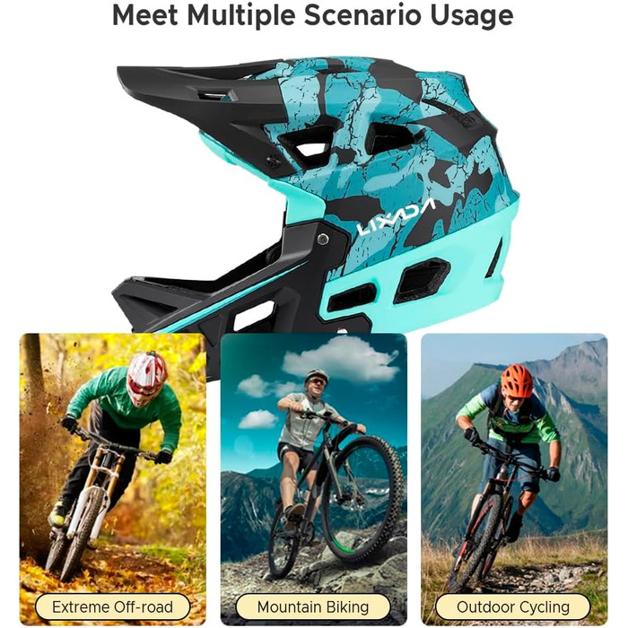 Повнолицевий велосипедний шолом Lixada для дорослих, чорний, M, для MTB, BMX, даунхіл, захисний шолом для гірського велосипеда
