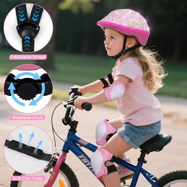 Дитячий шолом та набір захисту (3-8 років), рожевий, з LED-ліхтариками, для велосипеда та скейтборда