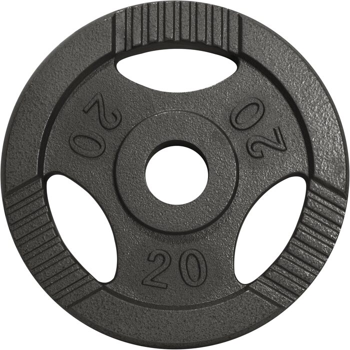 Олімпійські диски для штанги GORILLA SPORTS, 1,25-20 кг, чавунні, Tri-Grip, 50 мм, сріблясті