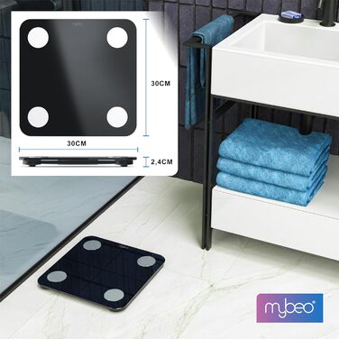 Цифрова вага Bluetooth з додатком - вага для вимірювання жиру, персональна вага, багатофункціональна вага. Аналіз тіла, BMI, жир, м'язи, кістки. Чорний колір