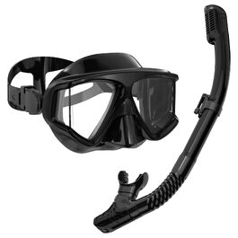 Набір для снорклінгу для дорослих: панорамна маска для плавання HD з антифогом та трубка з сухим верхом, водонепроникна, чорна