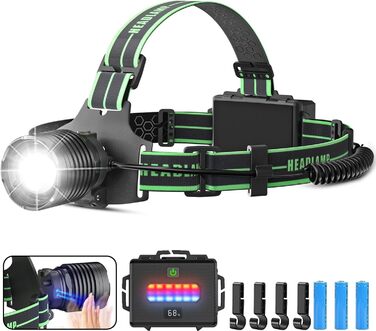 Кепка-ліхтар Sogdeco LED, перезарядна, 90000 люменів, 7800 mAh, 10 режимів, з датчиком та червоним світлом, водонепроникна IPX7, для кемпінгу, походів, риболовлі, зелений