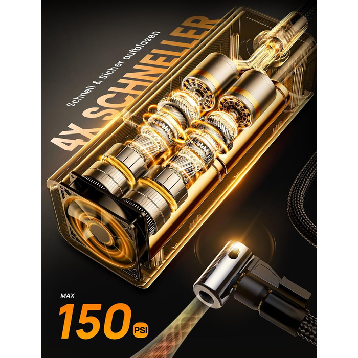 Електрична повітряна помпа Lamicall з акумулятором для велосипеда, авто, мото - 150 PSI, компресор з цифровим манометром та Powerbank, 5000mAh з металевим циліндром