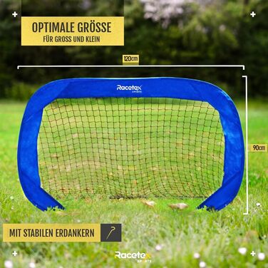 Дитячі футбольні ворота для саду – 2 шт. з посиленими штангами з скловолокна. Комплект включає м'яч, насос, ґрунтові анкери та сумка для транспортування.