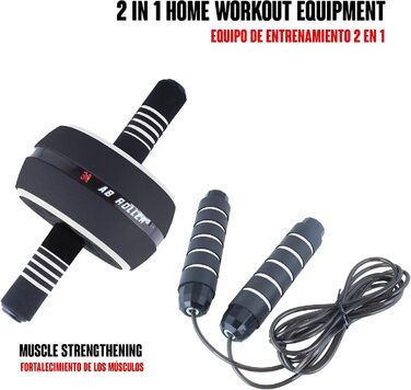 Набір для тренувань Calma Dragon 2 в 1: ролер для пресу та скакалка. Домашній фітнес-зал. Чорний колір