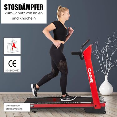 Бігова доріжка Care Fitness з мотором, складана, електрична, з моторизованим нахилом, LCD-дисплеєм і підтримкою додатка Kinomap для дому