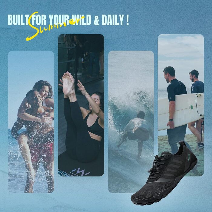 Взуття для плавання та фітнесу WateLves: зручні аквашузи для чоловіків та жінок, чорний колір, розмір 44 EU, широка передня частина