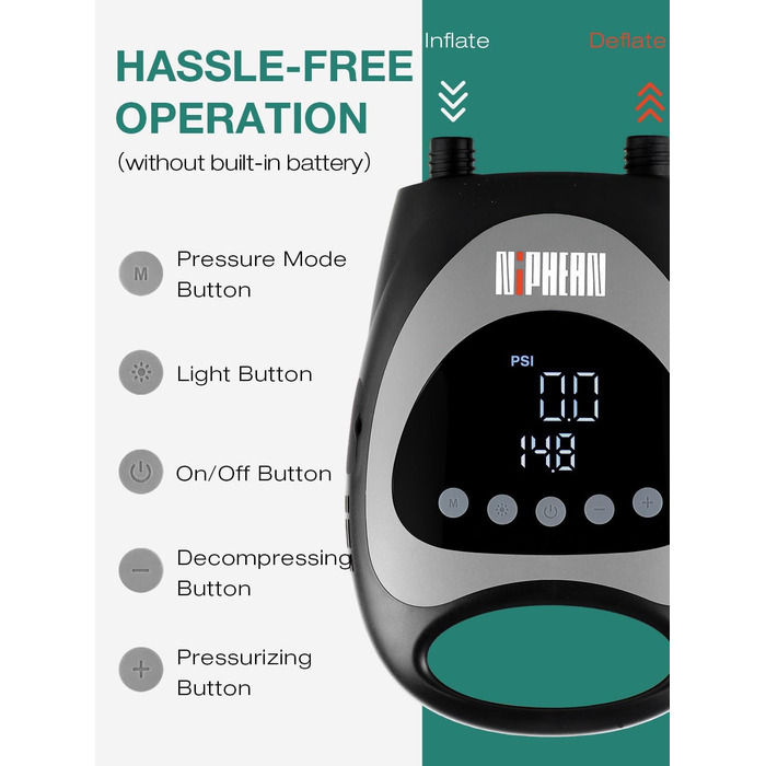 Електричний SUP насос Niphean 20PSI з автоматичним вимкненням, 12V для надування та здування SUP дощових платформ, NPNW003-L