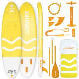 Надувний SUP Борд HUIIKE Stand Up Paddle Board з аксесуарами: весло, фіни, насос. Висока стабільність, міцність. Розмір 305x84x15 см, до 130 кг (Enjoyer Yellow - Essential)