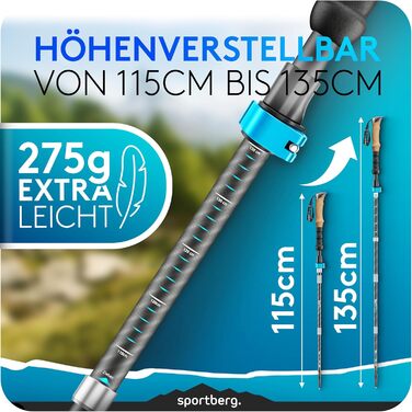 Складані телескопічні палиці для скандинавської ходьби та хайкінгу з карбону з корковими ручками, регульовані за висотою, унісекс