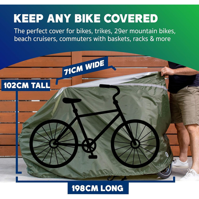 Чохол для велосипеда: міцний, стійкий до погодних умов захист для велосипедів та триколісних велосипедів, з UV-захистом та водонепроникними швами, включає сумку для перенесення (L-зелений)