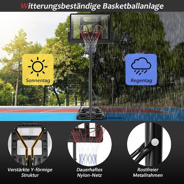 Баскетбольне кільце GOPLUS з підставкою на колесах, регульована висота 180-305 см, для дорослих та підлітків