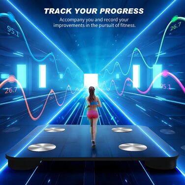 Інтелектуальна вага для вимірювання жиру та BMI з Bluetooth, 180 кг, чорна