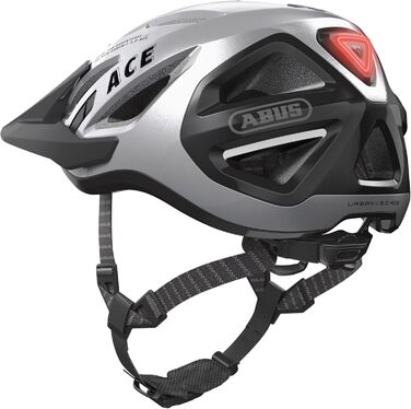 ABUS Stadthelm Urban-I 3.0 ACE: спортивний шолом для велосипеда з LED-ліхтариком, подовженим козирком та магнітною застібкою, для жінок та чоловіків, сріблястий (gleam silver), L (56-61 см)