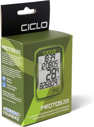 Бездротовий велосипедний комп'ютер CICLO PROTOS 205, 5 функцій, зелений