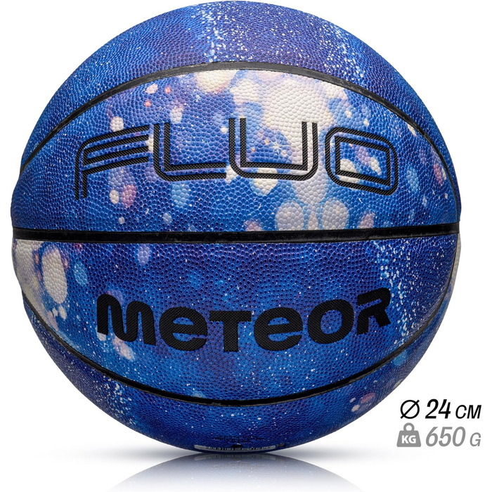 Світний баскетбольний м'яч meteor №7, флуоресцентний, м'який, для тренувань, світиться в темряві, синьо-білий, для дітей та підлітків