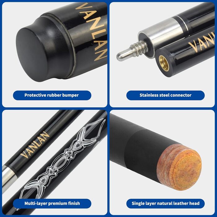 VANLAN Професійні кийки для більярду, 147,7 см, карбонові, довговічні, з маленькою ручкою, аксесуари для більярду (чорний)