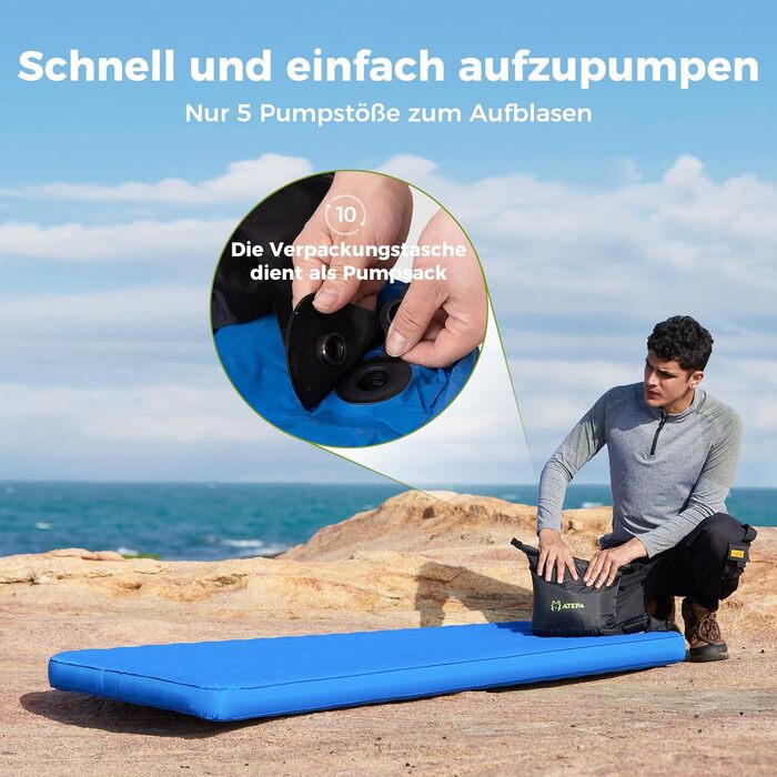 ATEPA ThermAir Ultraleichte Isomatte: Каремат для кемпінгу та хайкінгу, R-6, 11 см, 183x64 см, блакитний
