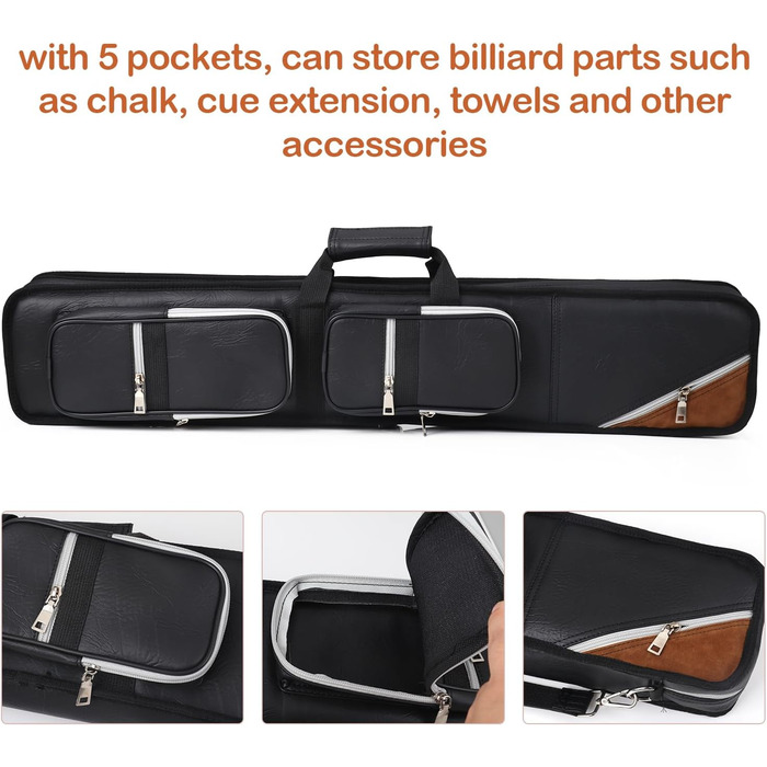 Чохол для більярдних київ ICZW на 4 киї (8 насадок) з шкірозамінника, чорний та верблюжий