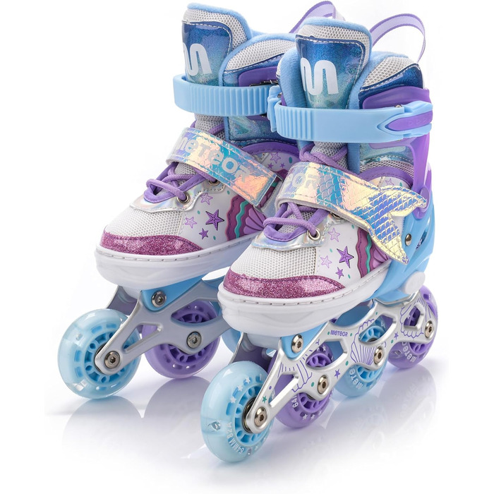 Дитячі ролики 4-в-1 Meteor Mermaid – регульовані, ABEC-7, PU-колеса, алюмінієвий фрейм, розміри XS-M
