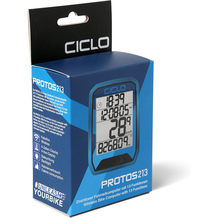Бездротовий велокомп'ютер CICLO PROTOS 213, 13 функцій, синій