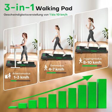 Walking Pad FOUSAE: Бігова доріжка для дому з регулюванням нахилу до 9%, LED-дисплеєм, пультом керування та мобільним додатком, 12 програм, до 150 кг, чорно-зелений
