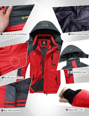 Чоловіча зимова куртка GEMYSE для катання на лижах, тепла, вітронепроникна, водонепроникна, дихаюча, з багатою кишенями, червоно-сіра, розмір M