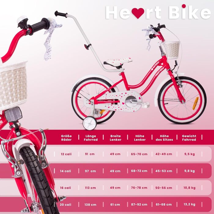 Дитяче велосипед Sun Baby Heart Bike 12/14/16 дюймів, знімний ручка-штовхач, для дівчаток 2-6 років (полуниця, 16 дюймів)