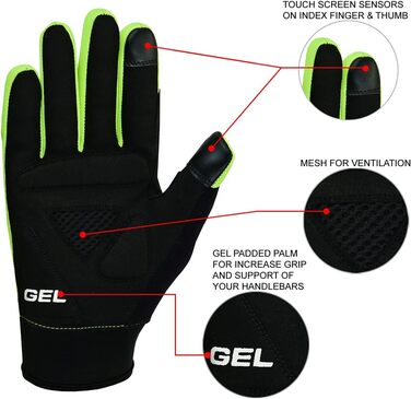 Велосипедні рукавички Sikma жовтого кольору, повний палець, з гелевою підкладкою, вітронепроникні, сумісні з сенсорними екранами, розмір L