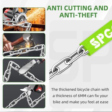 Замок для велосипеда з 3 ключами, антивкрадійний ланцюговий замок 90см, висока безпека, водовідштовхувальний чохол для велосипеда/електросамоката/електровелосипеда/MTB/мотоцикла/вантажного велосипеда 870мм, чорний
