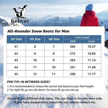 Черевики зимові Kelway для чоловіків, водонепроникні. Зимове взуття, чоботи для снігу, Outdoor, для походів, роботи, кемпінгу (Чорний, 45 EU)