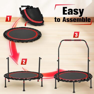 Трамплін фітнес складний без встановлення 105 см, 150 кг, 3 рівня регулювання ручок, стабільний та тихий для дітей, червоний