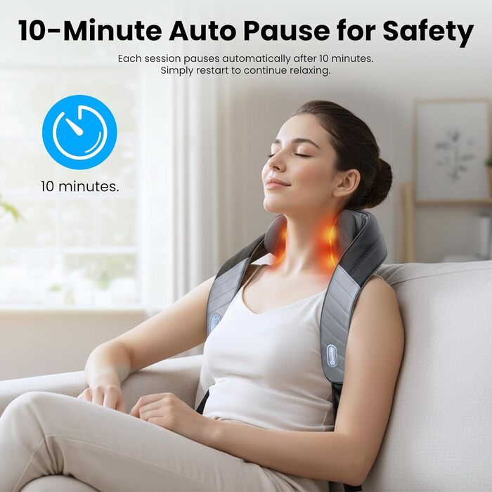 Бездротовий масажер для шиї та плечей COMFIER Shiatsu з підігрівом, 4D глибокий розминаючий масаж для спини, 3 режими, ШК-шкіра, сірий