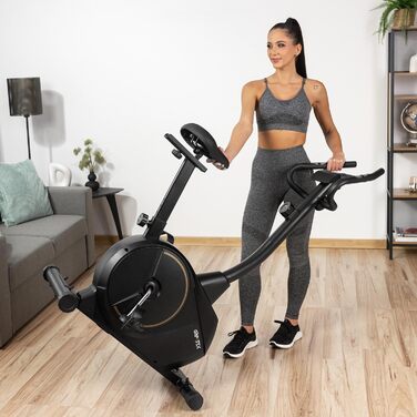 Гімнастичний тренажер Gymtek XB1500 з магнітним опором, велотренажер для дому до 135 кг, 8 рівнів опору, 9 кг маховик, LCD дисплей, чорний та золотий