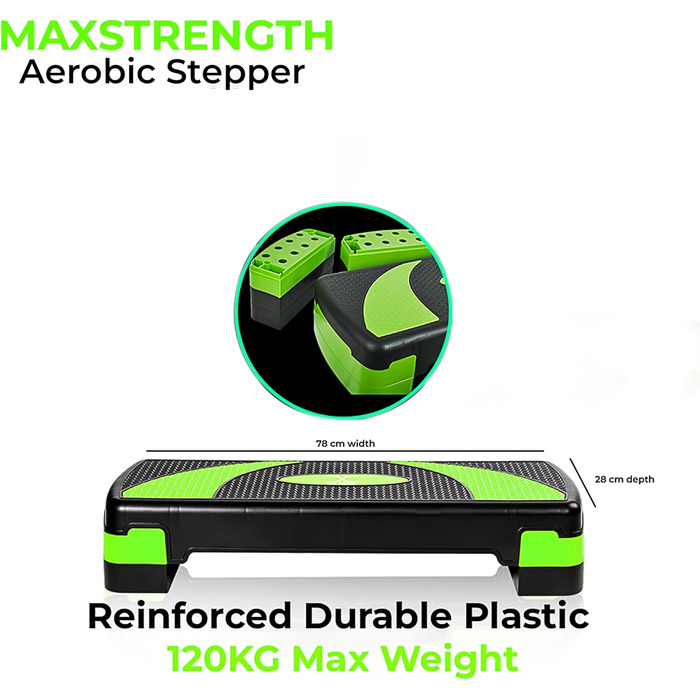 Аеробний степ-платформа MAXSTRENGTH, 5-рівнева, нековзна, для фітнесу, кардіо, йоги, висота 10-30 см