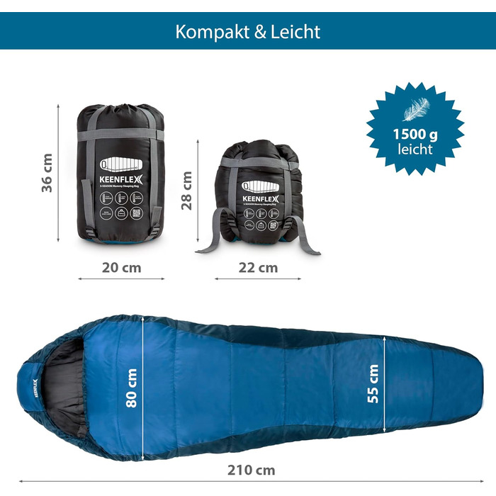 Сплячий мішок Outdoor 3 сезони -12.0°C, +7.0°C, блакитний