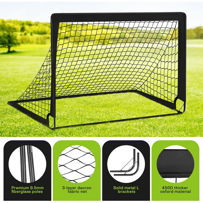 Ворота для футболу Miaoke 2 шт. для дітей, Outdoor, з сумкою та м'ячем, 10 конусів, 1.2 x 0.9 м – чорний, Oxford-Tkanina