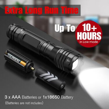 LED ліхтарик Gearlite 4000 Lumen: 2 шт. в комплекті, водонепроникний, з зумом, для кемпінгу, туризму, екстрених ситуацій, з чохлом (3 режими)
