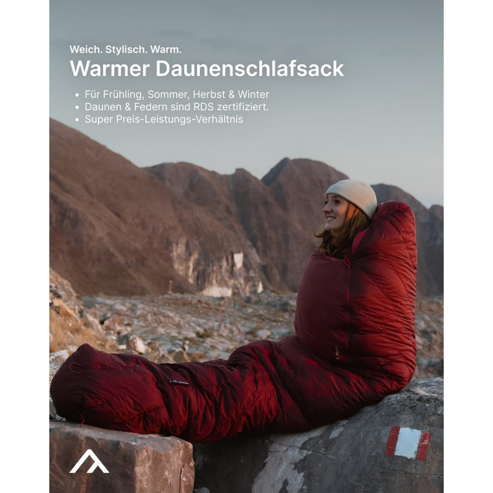 Сплячий мішок Qeedo Fluffy 0 Daunen - 4 сезони, 0°C, RDS-сертифікований (170-195 см, Червоний)