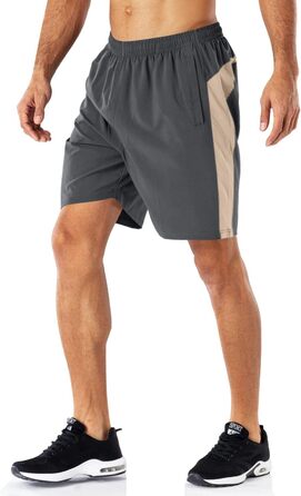 Шорти спортивні чоловічі HMIYA, швидковисихаючі, з кишенею на блискавці, сірі хакі (L)