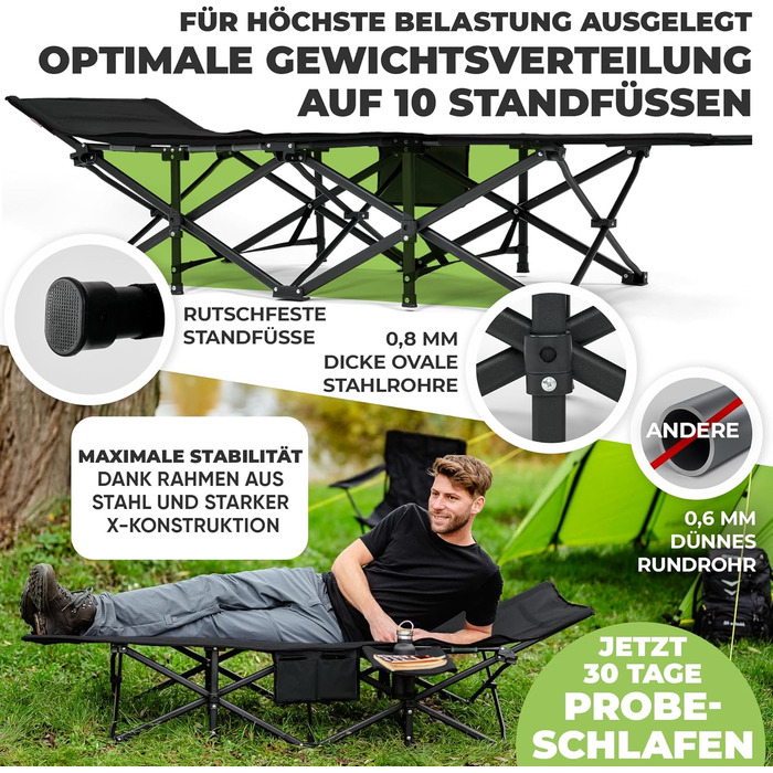 NORDICTRAILS Кемпінгове ліжко NORDICTRAILS - розкладне ліжко для кемпінгу XXL | Зручне, легке та широке для відпочинку на природі | Гостьове ліжко, лежак, розкладне ліжко, ліжко для риболовлі, ліжко для кемпінгу з надзвичайно м'яким матрацом (Без матраца,