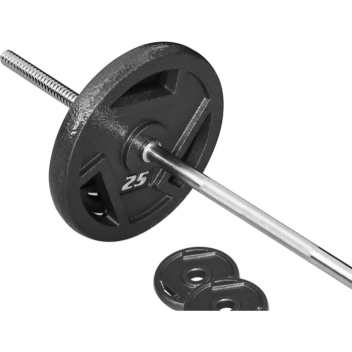 Набір чавунних стандартних гантельних дисків Signature Fitness з 1,5 м штангою та замками, 43,1 кг (38,6 кг диски + 4,5 кг штанга), стиль №3
