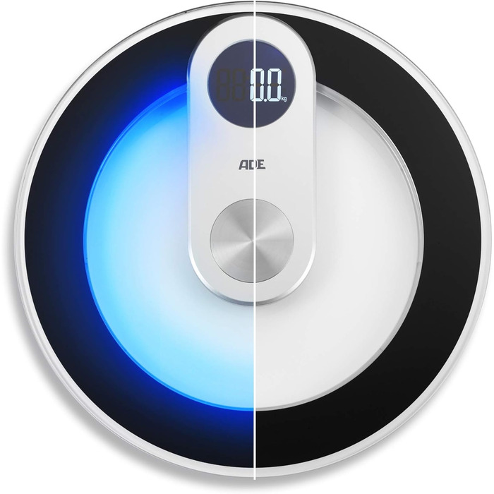 Цифрові ваги ADE з скла, синя LED-підсвітка, круглі, до 180 кг, високоточні