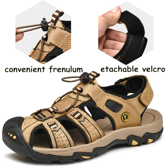 Чоловічі трекінгові сандалі LVPTSH: шкіряні літні кросівки для активного відпочинку та прогулянок, 44 EU, світло-коричневі